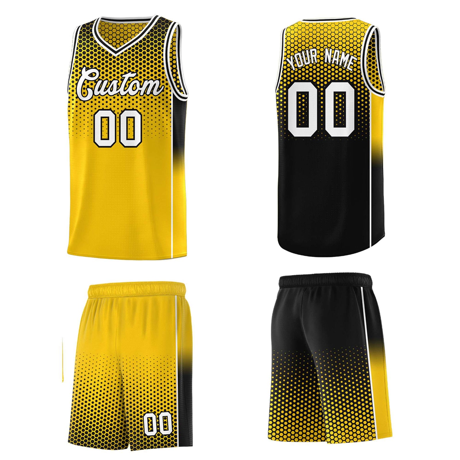 Custom Gold Black Reversible Side Gradient Sports Uniform Dot Pattern Basketball Jersey Kits