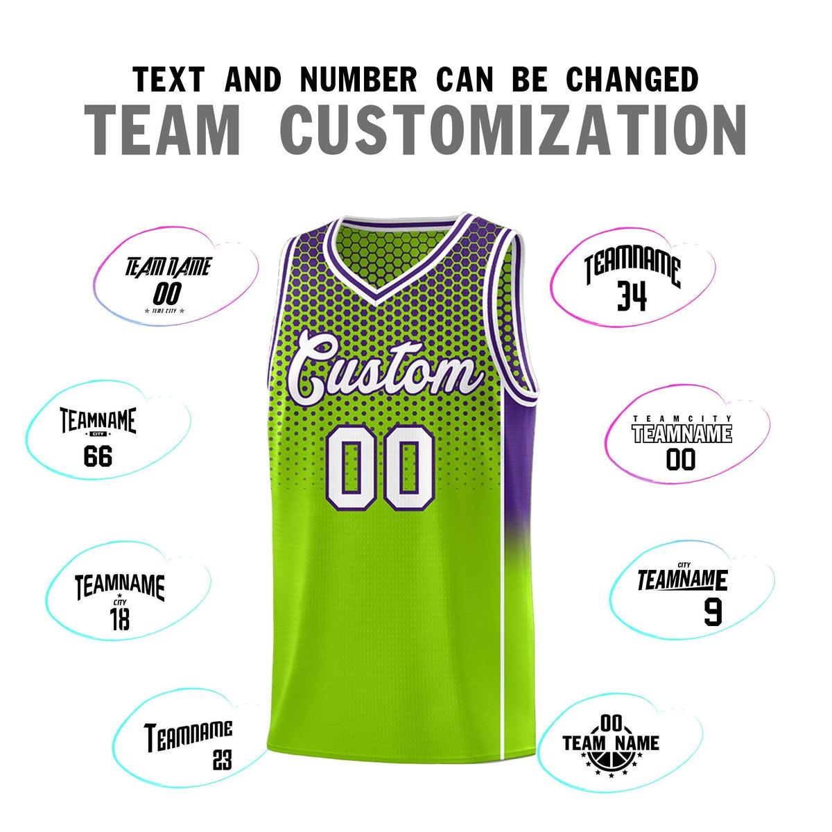 Custom Neon Green Purple Reversible Side Gradient Sports Uniform Dot Pattern Basketball Jersey Kits