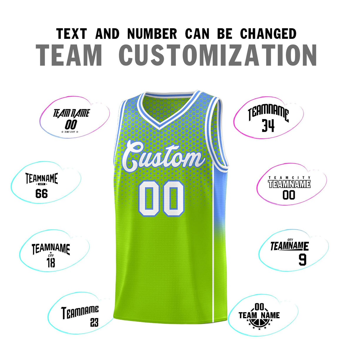 Custom Neon Green Light Blue Reversible Side Gradient Sports Uniform Dot Pattern Basketball Jersey Kits