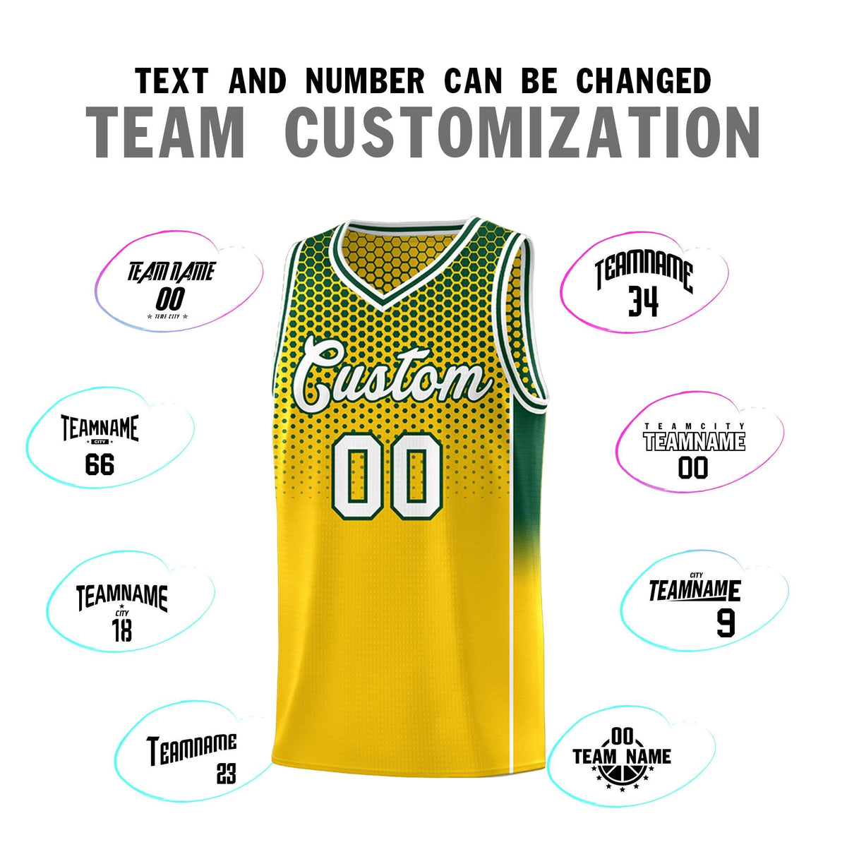 Custom Gold Green Reversible Side Gradient Sports Uniform Dot Pattern Basketball Jersey Kits