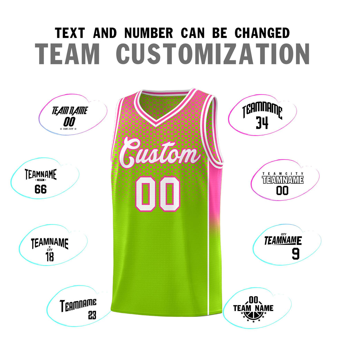 Custom Neon Green Pink Reversible Side Gradient Sports Uniform Dot Pattern Basketball Jersey Kits