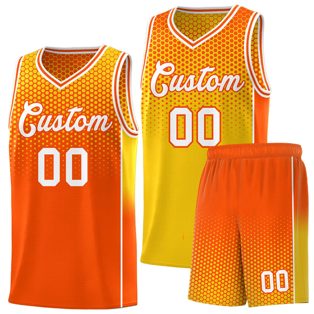 Custom Gold Orange Reversible Side Gradient Sports Uniform Dot Pattern Basketball Jersey Kits