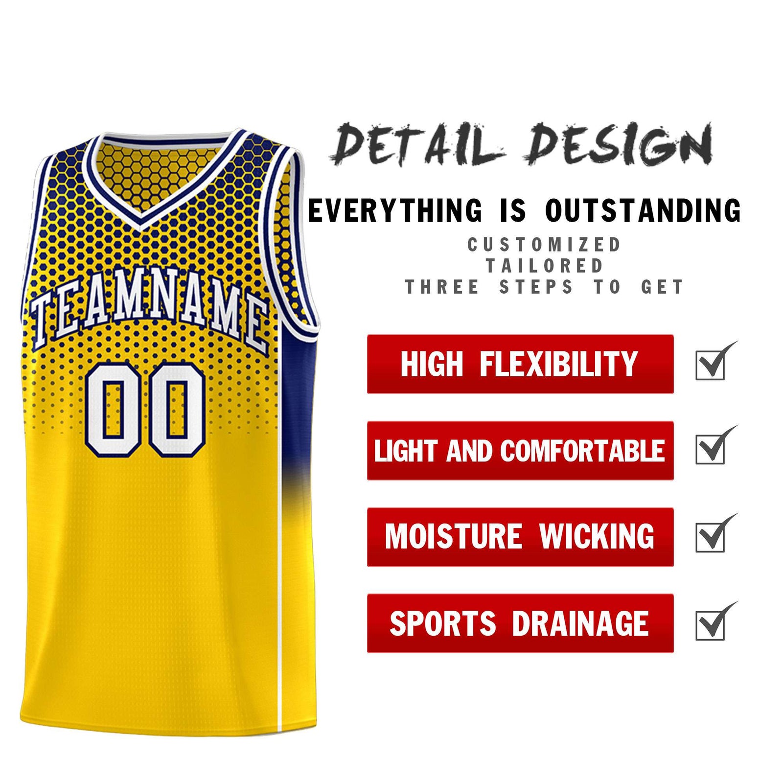Custom Gold Navy Reversible Side Gradient Sports Uniform Dot Pattern Basketball Jersey Kits