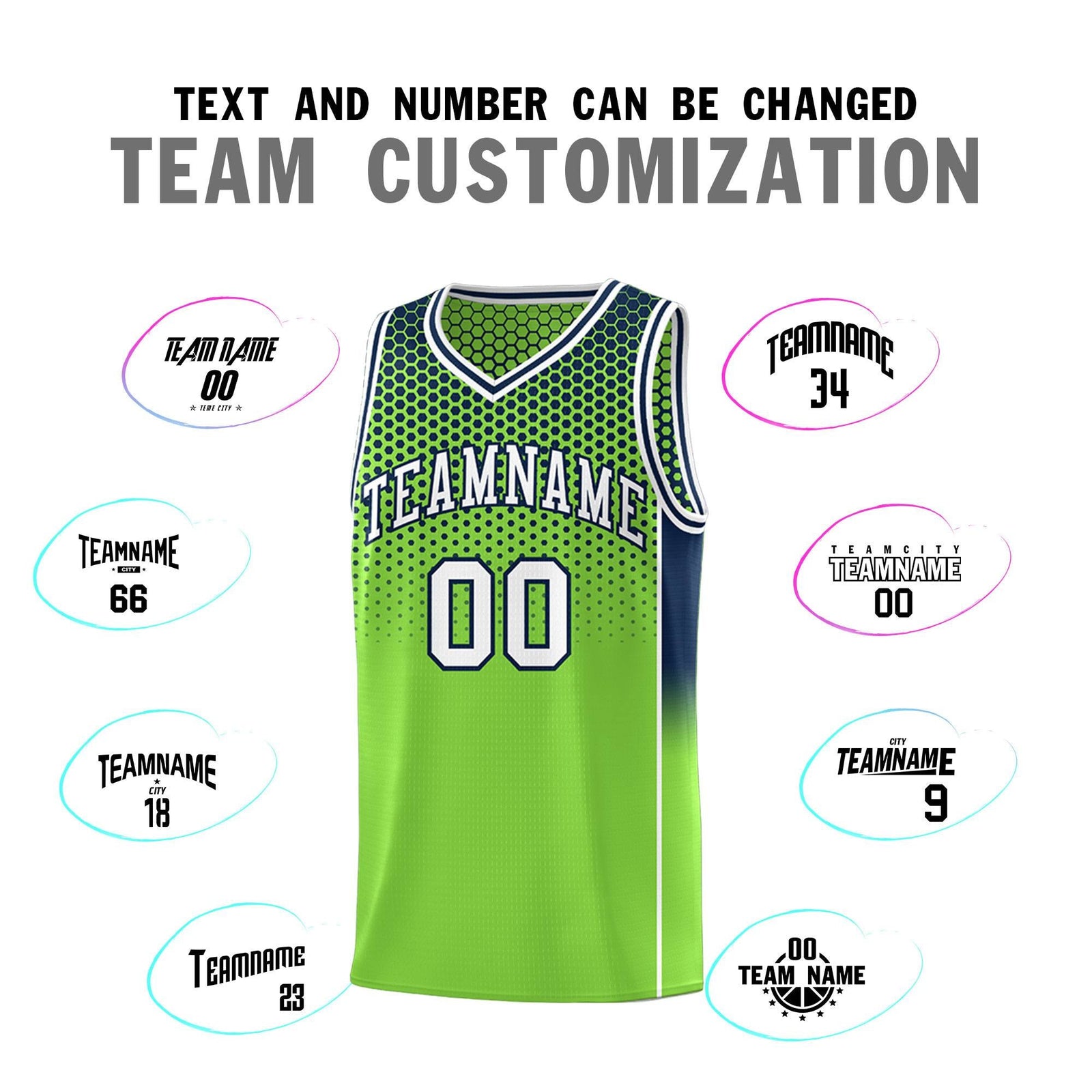 Custom Neon Green Navy Reversible Side Gradient Sports Uniform Dot Pattern Basketball Jersey Kits