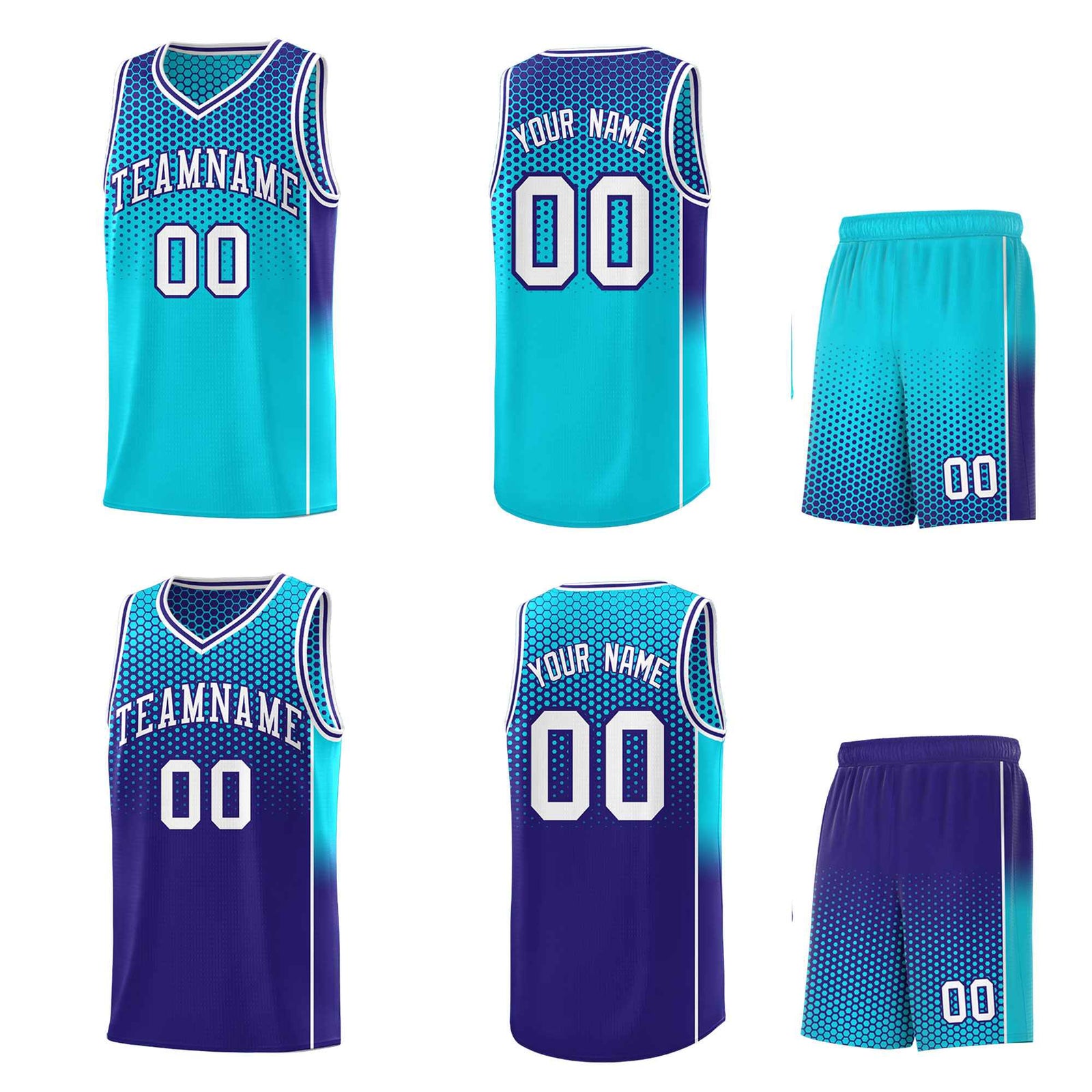 Custom Sky Blue Navy Reversible Side Gradient Sports Uniform Dot Pattern Basketball Jersey Kits