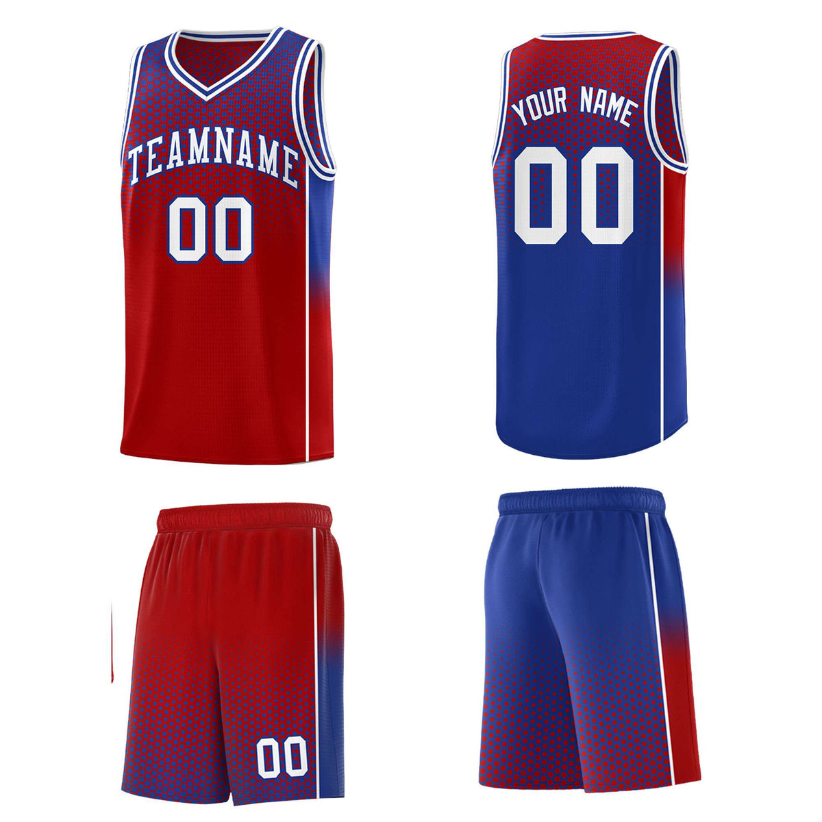 Custom Red Royal Reversible Side Gradient Sports Uniform Dot Pattern Basketball Jersey Kits
