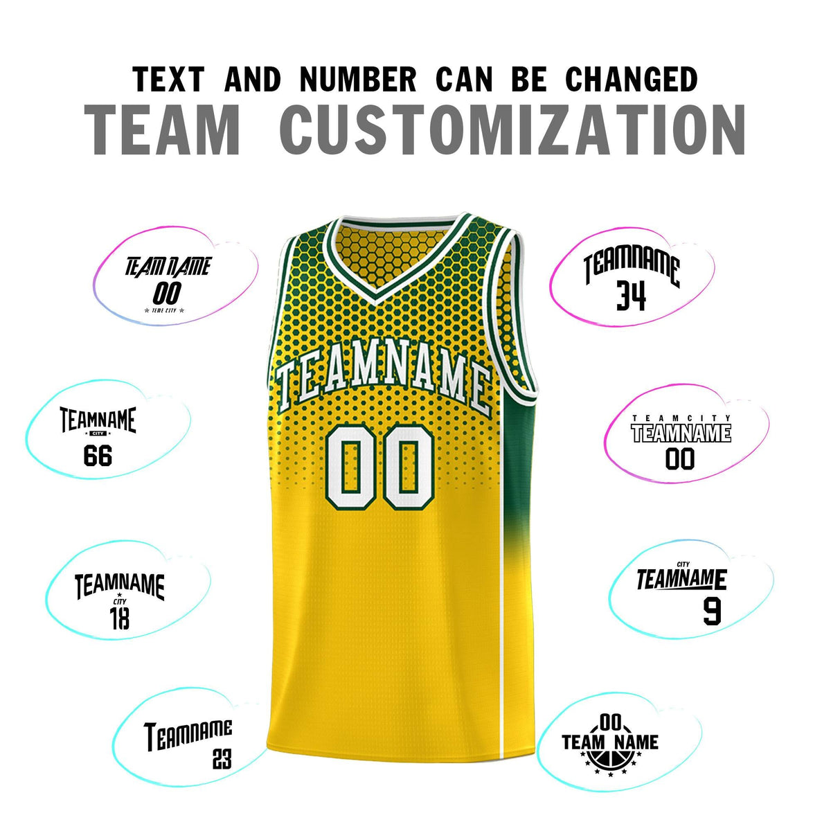 Custom Gold Green Reversible Side Gradient Sports Uniform Dot Pattern Basketball Jersey Kits