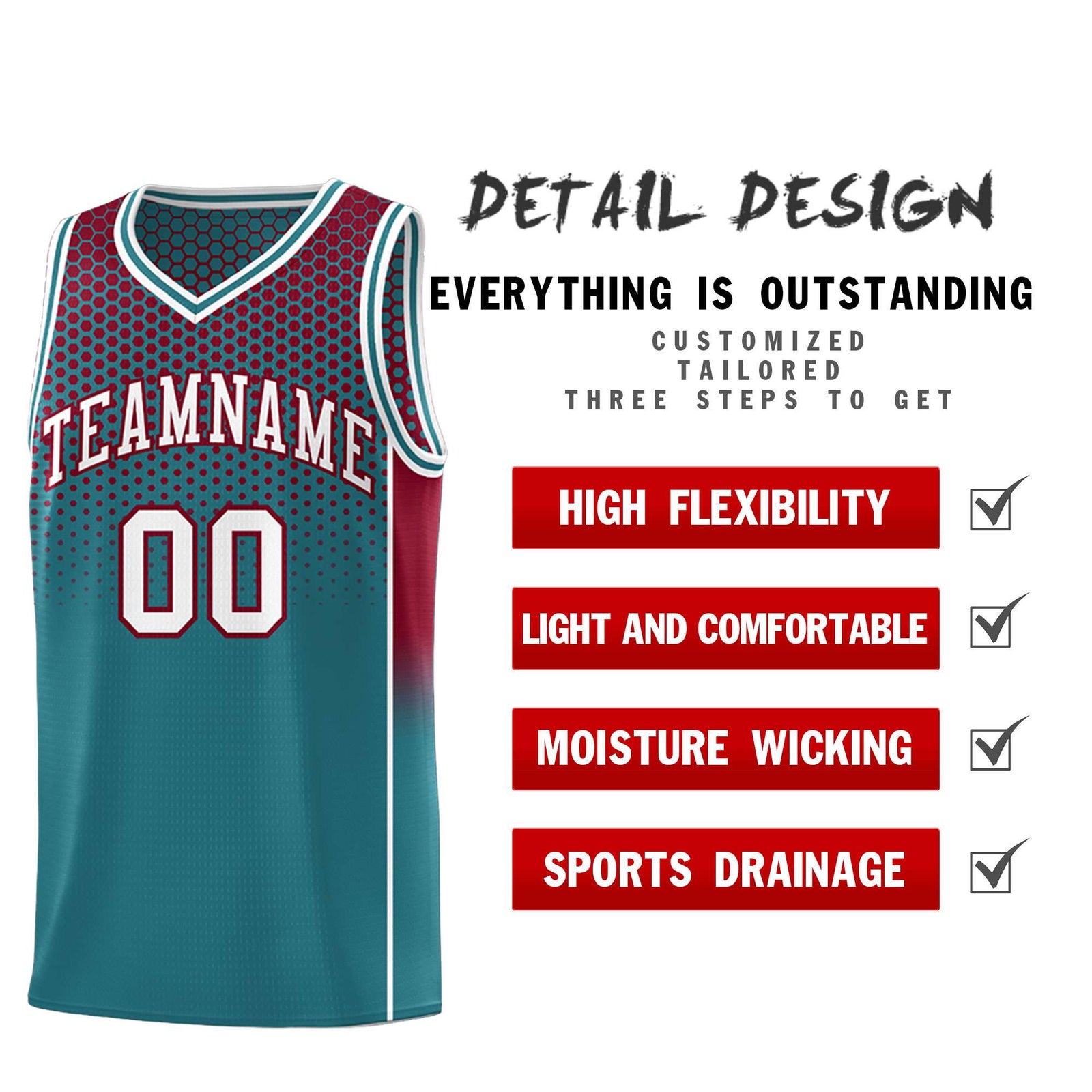 Custom Teal Crimson Reversible Side Gradient Sports Uniform Dot Pattern Basketball Jersey Kits