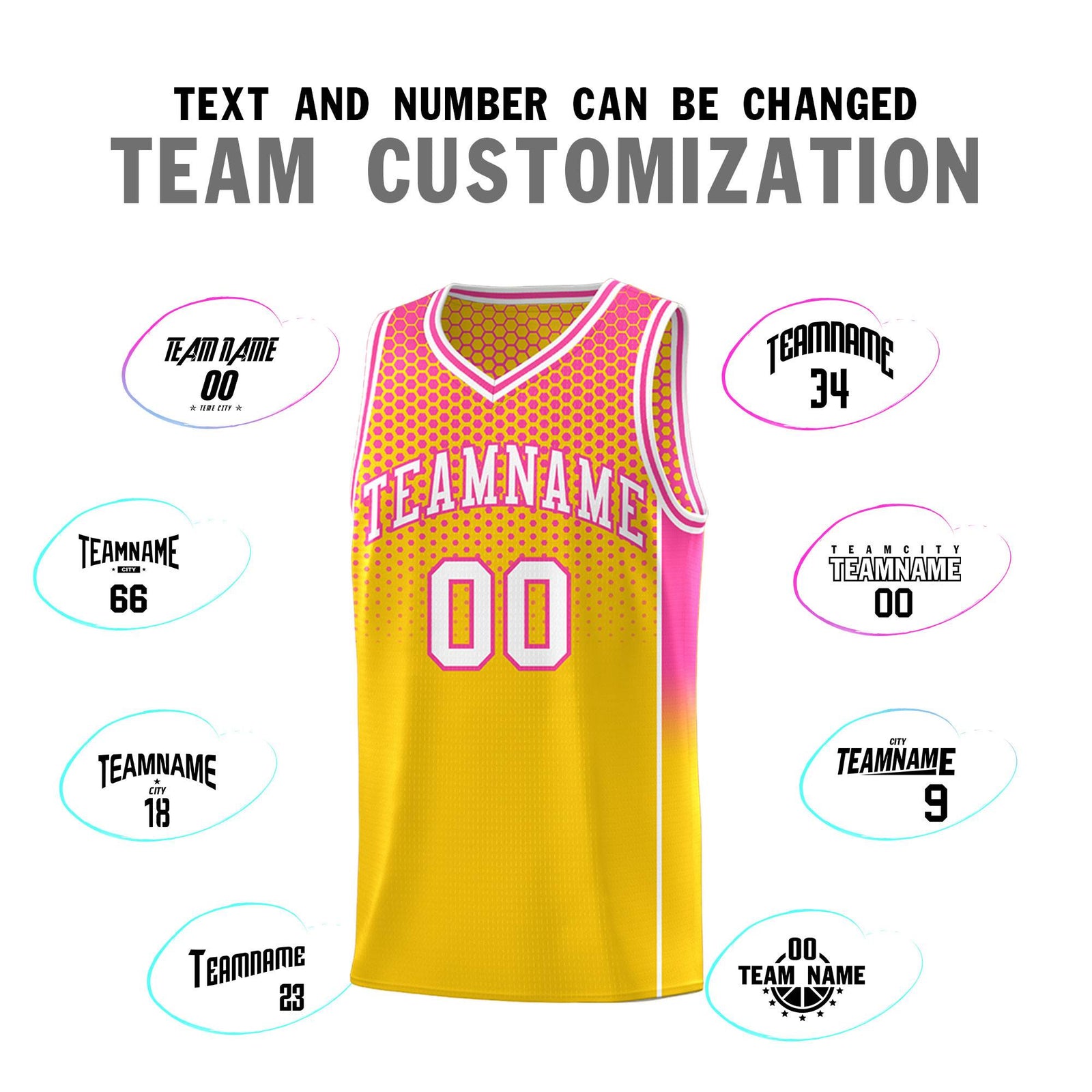 Custom Gold Pink Reversible Side Gradient Sports Uniform Dot Pattern Basketball Jersey Kits