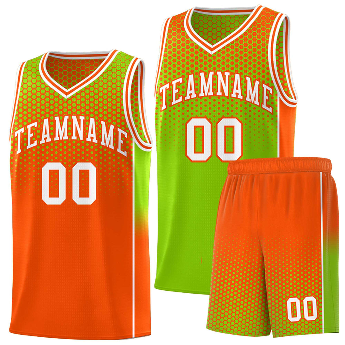 Custom Neon Green Orange Reversible Side Gradient Sports Uniform Dot Pattern Basketball Jersey Kits
