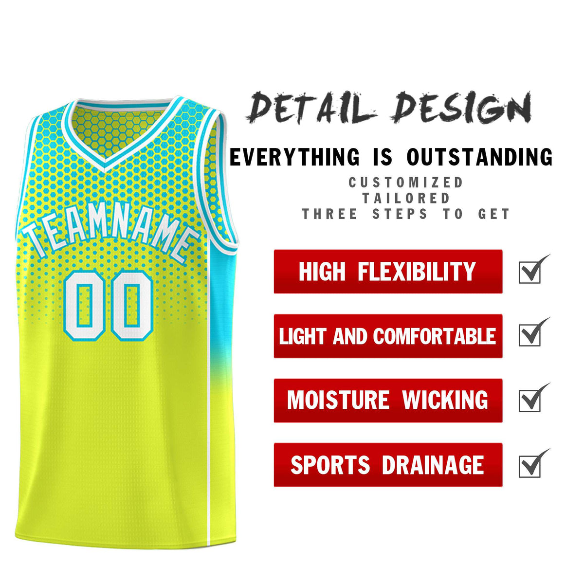 Custom Fluorescent Green Sky Blue Reversible Side Gradient Sports Uniform Dot Pattern Basketball Jersey Kits
