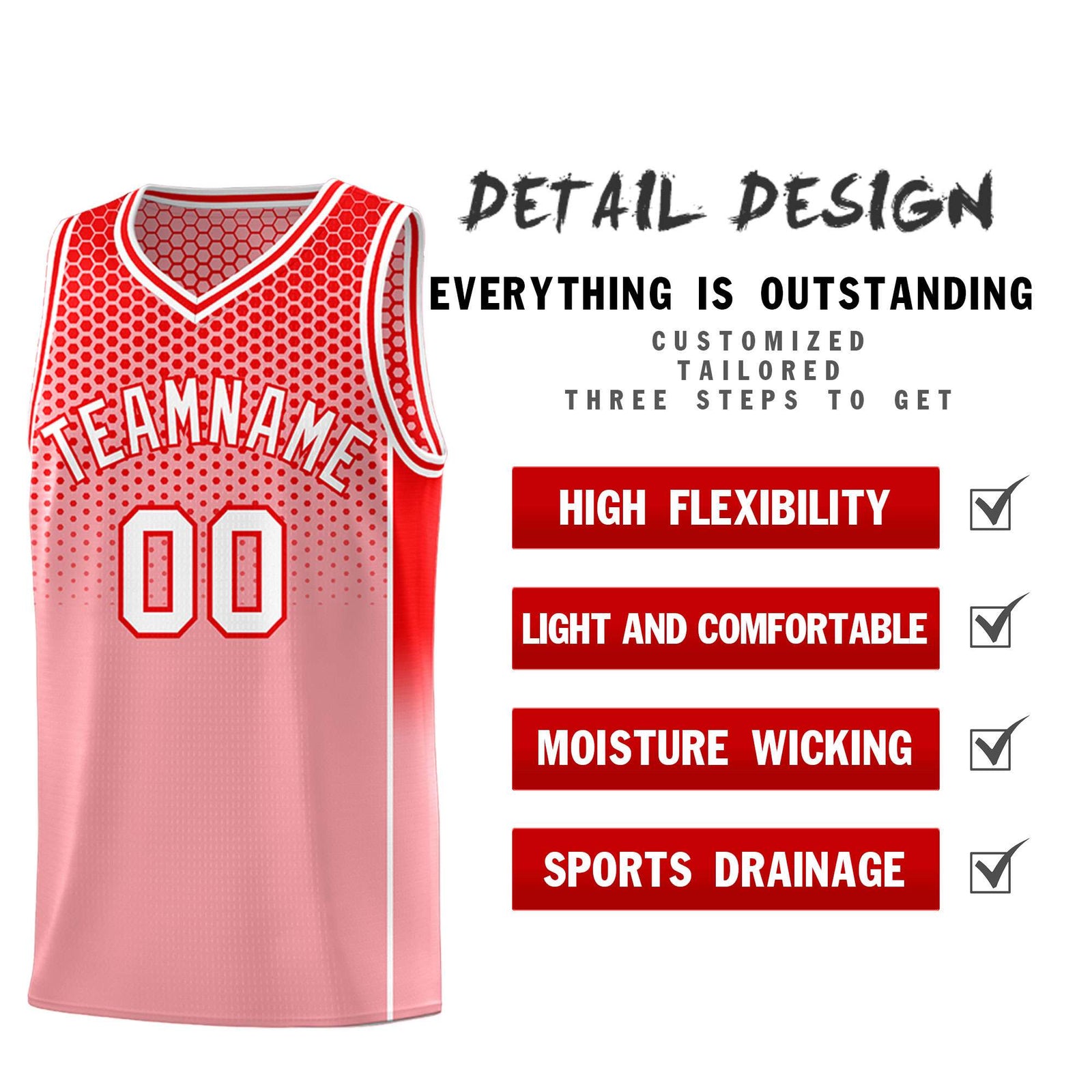 Custom Red Light Red Reversible Side Gradient Sports Uniform Dot Pattern Basketball Jersey Kits