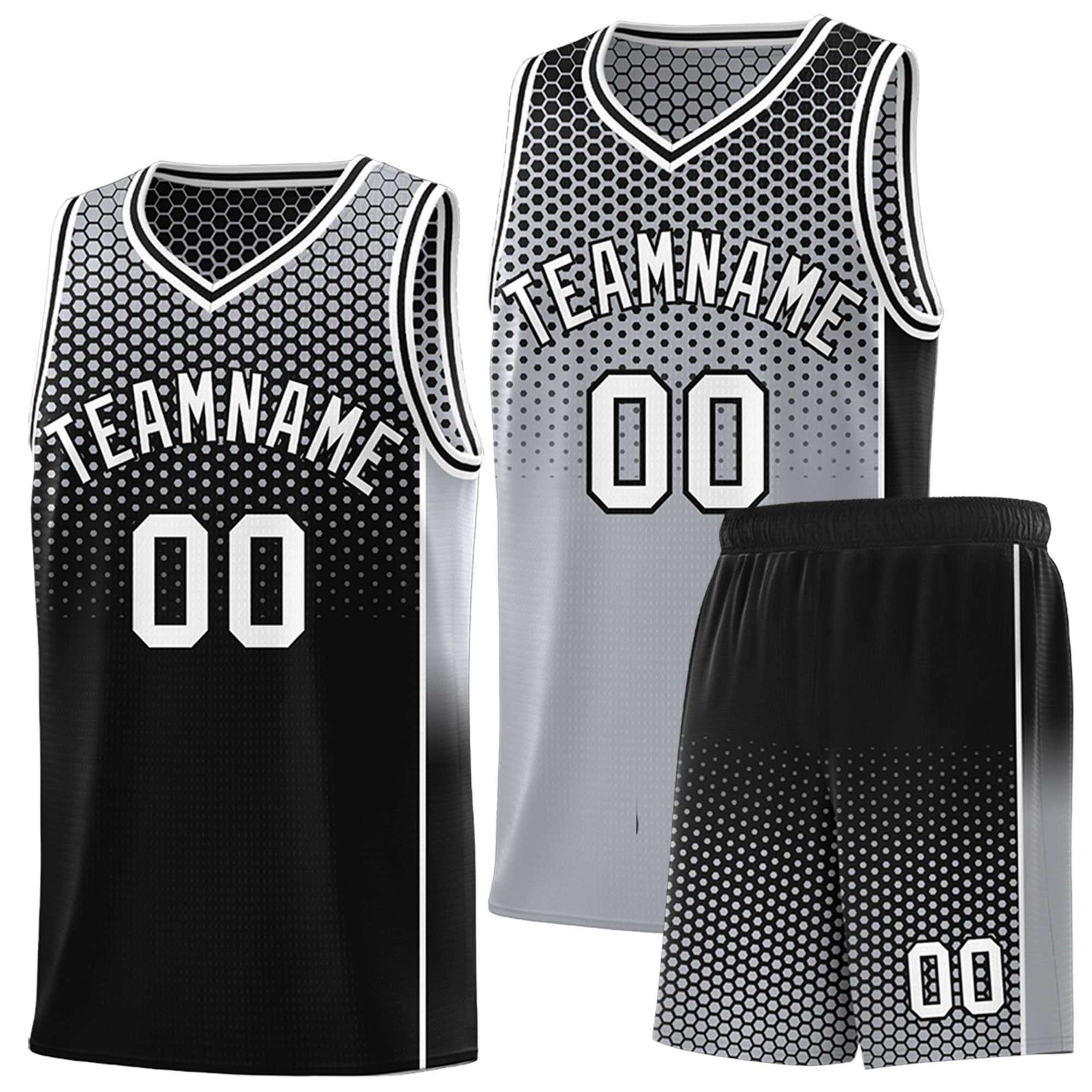 Custom Gray Black Reversible Side Gradient Sports Uniform Dot Pattern Basketball Jersey Kits