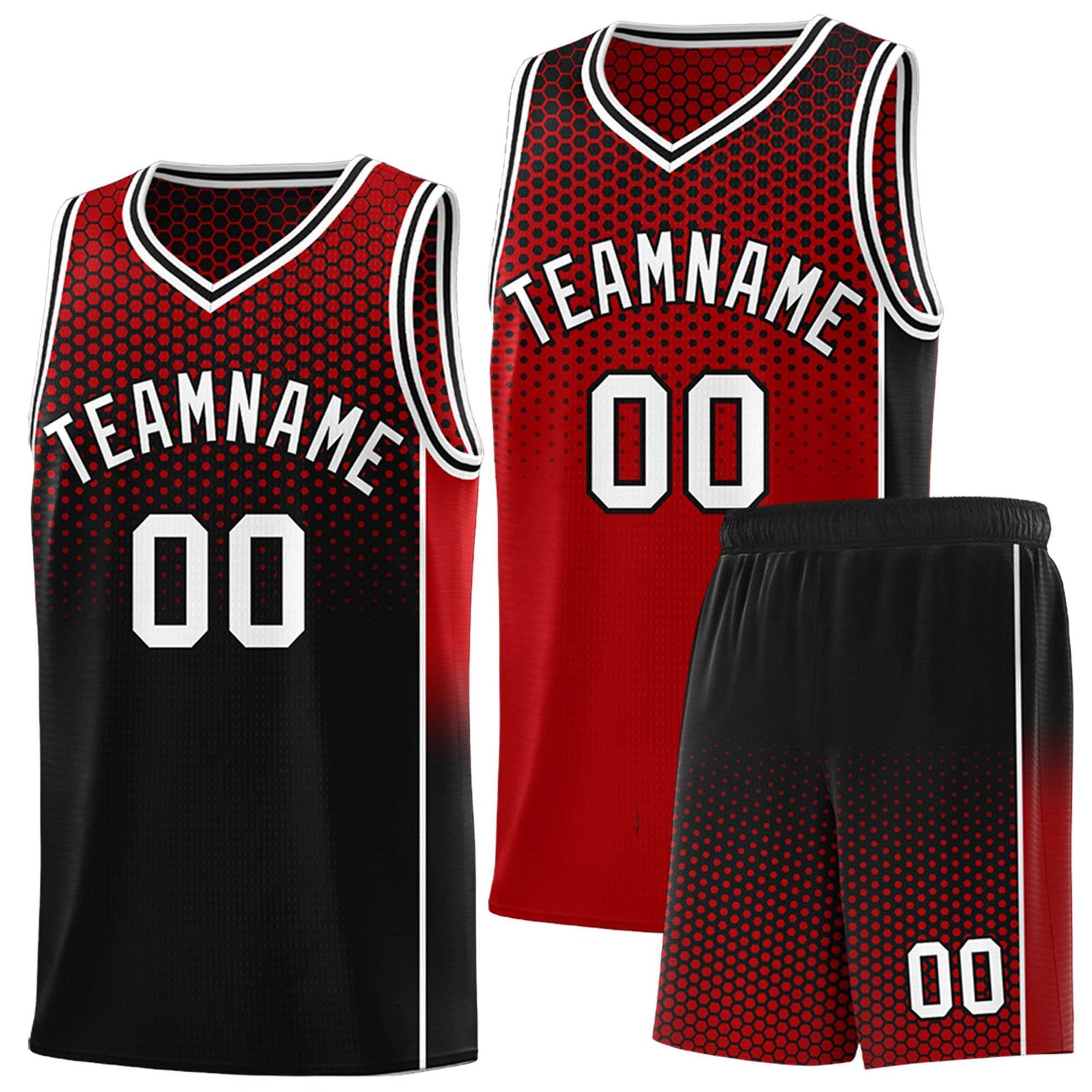 Custom Red Black Reversible Side Gradient Sports Uniform Dot Pattern Basketball Jersey Kits