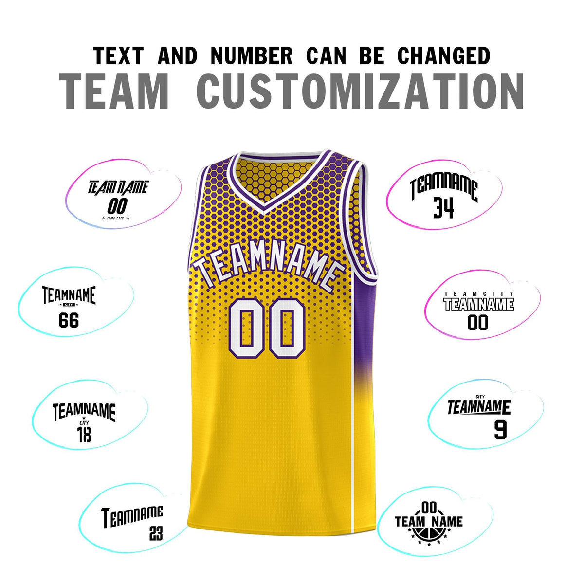 Custom Gold Purple Reversible Side Gradient Sports Uniform Dot Pattern Basketball Jersey Kits