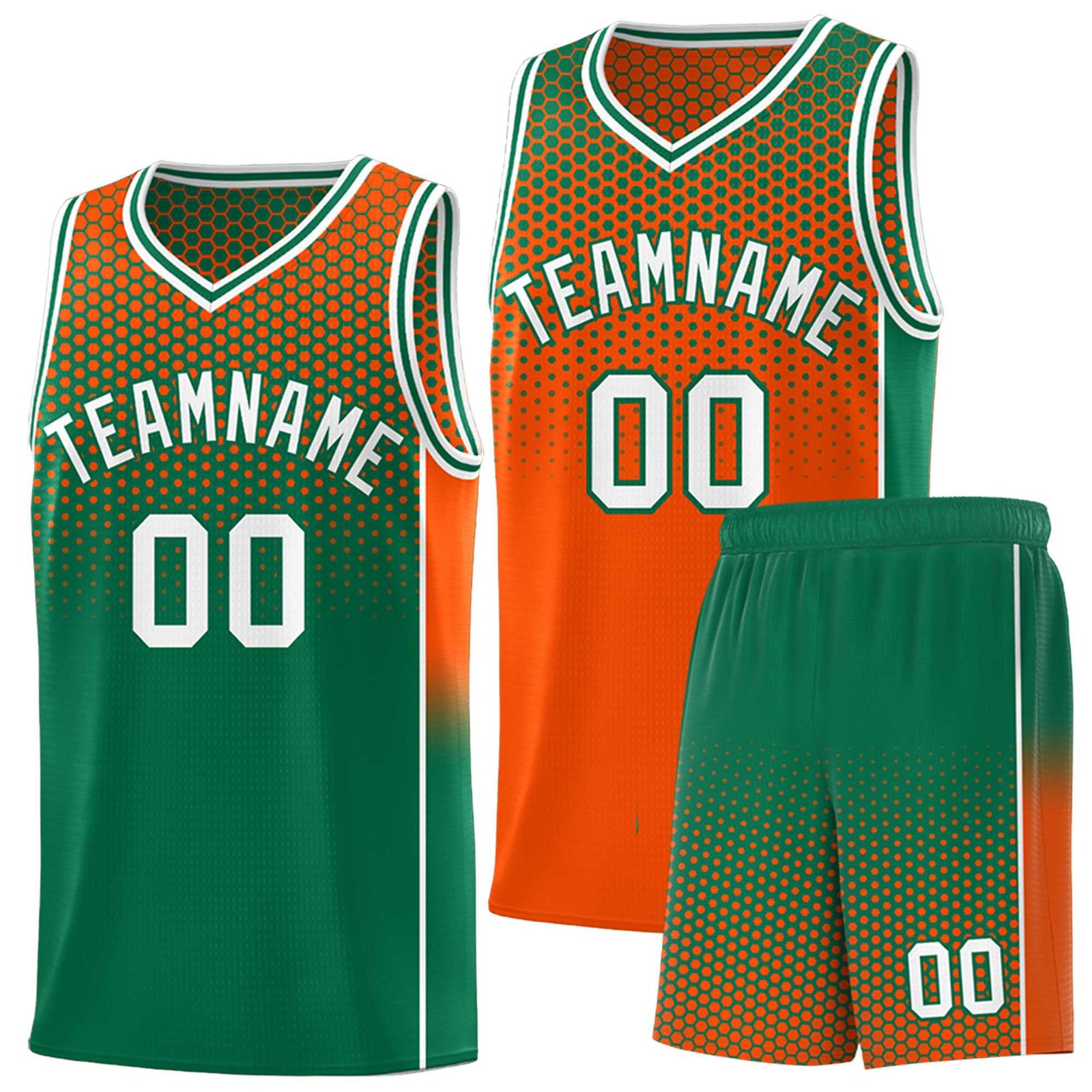 Custom Orange Kelly Green Reversible Side Gradient Sports Uniform Dot Pattern Basketball Jersey Kits