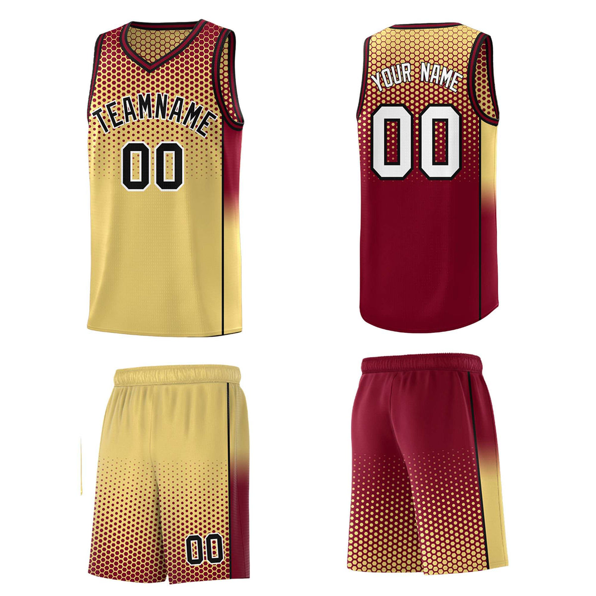 Custom Khaki Crimson Reversible Side Gradient Sports Uniform Dot Pattern Basketball Jersey Kits