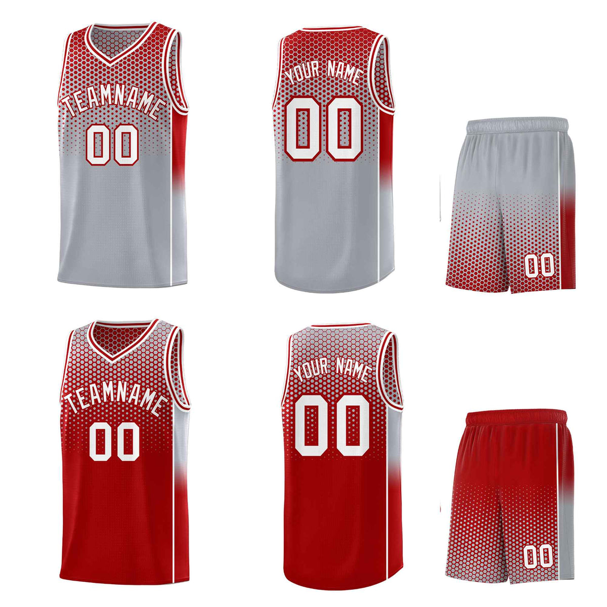 Custom Gray Red Reversible Side Gradient Sports Uniform Dot Pattern Basketball Jersey Kits