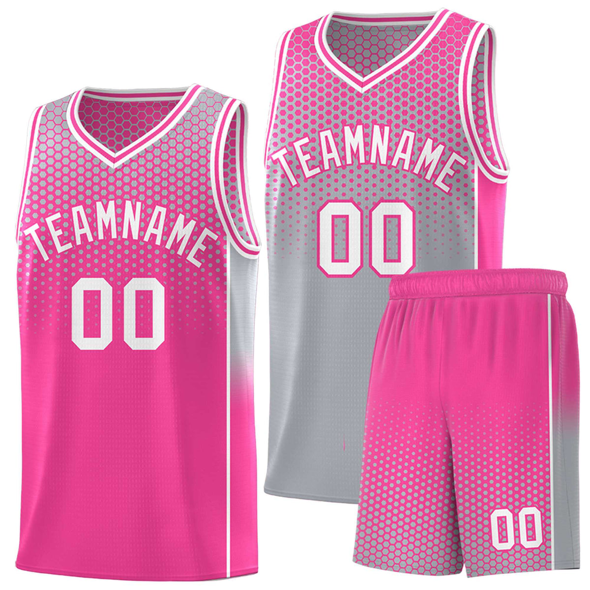 Custom Gray Pink Reversible Side Gradient Sports Uniform Dot Pattern Basketball Jersey Kits