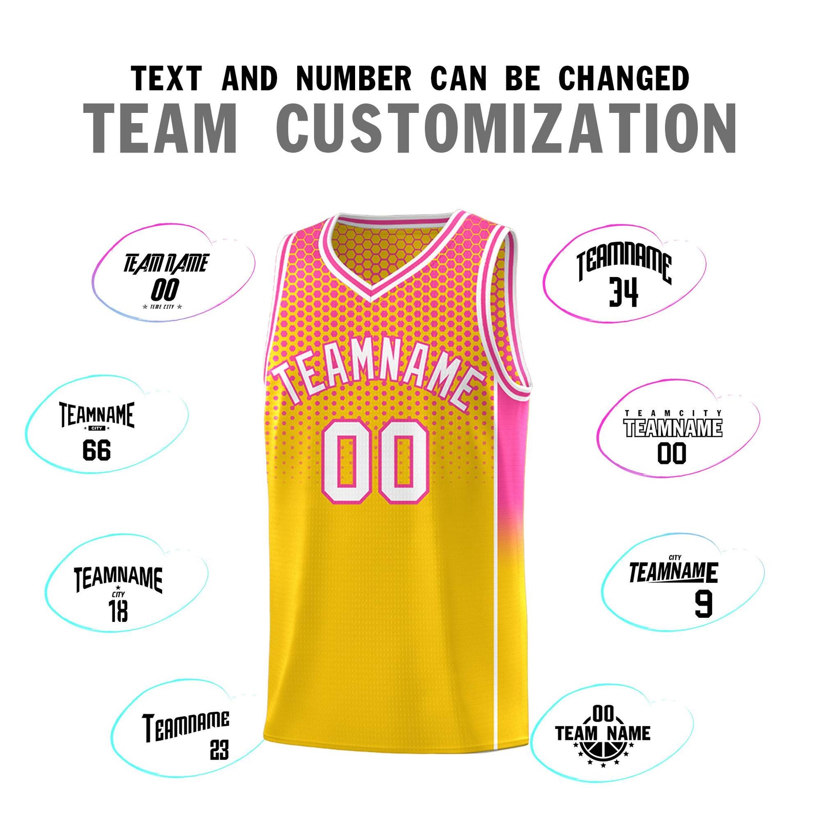 Custom Gold Pink Reversible Side Gradient Sports Uniform Dot Pattern Basketball Jersey Kits