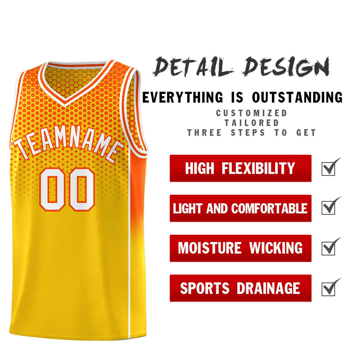 Custom Gold Orange Reversible Side Gradient Sports Uniform Dot Pattern Basketball Jersey Kits