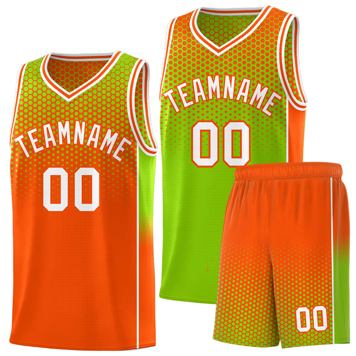 Custom Neon Green Orange Reversible Side Gradient Sports Uniform Dot Pattern Basketball Jersey Kits