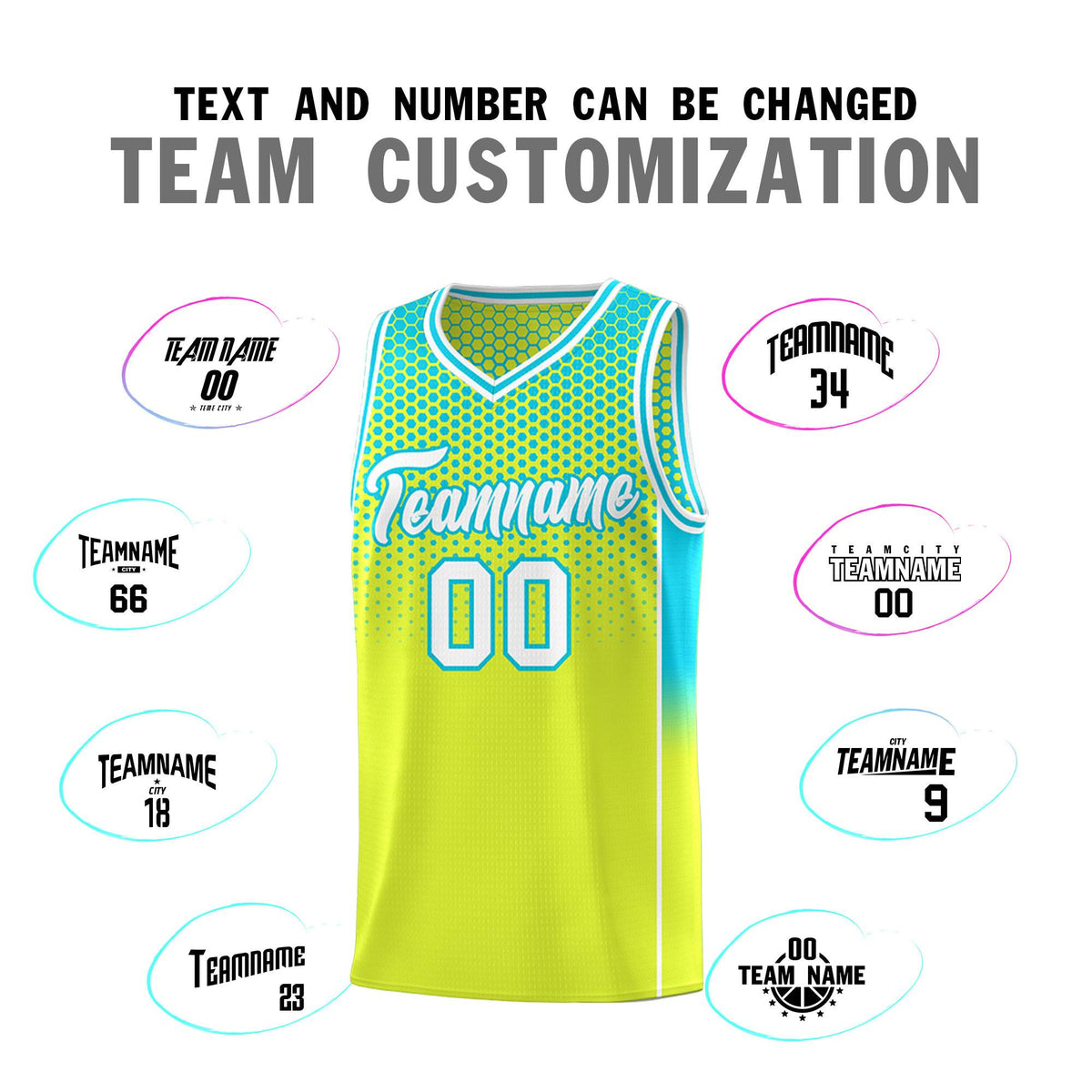 Custom Fluorescent Green Sky Blue Reversible Side Gradient Sports Uniform Dot Pattern Basketball Jersey Kits