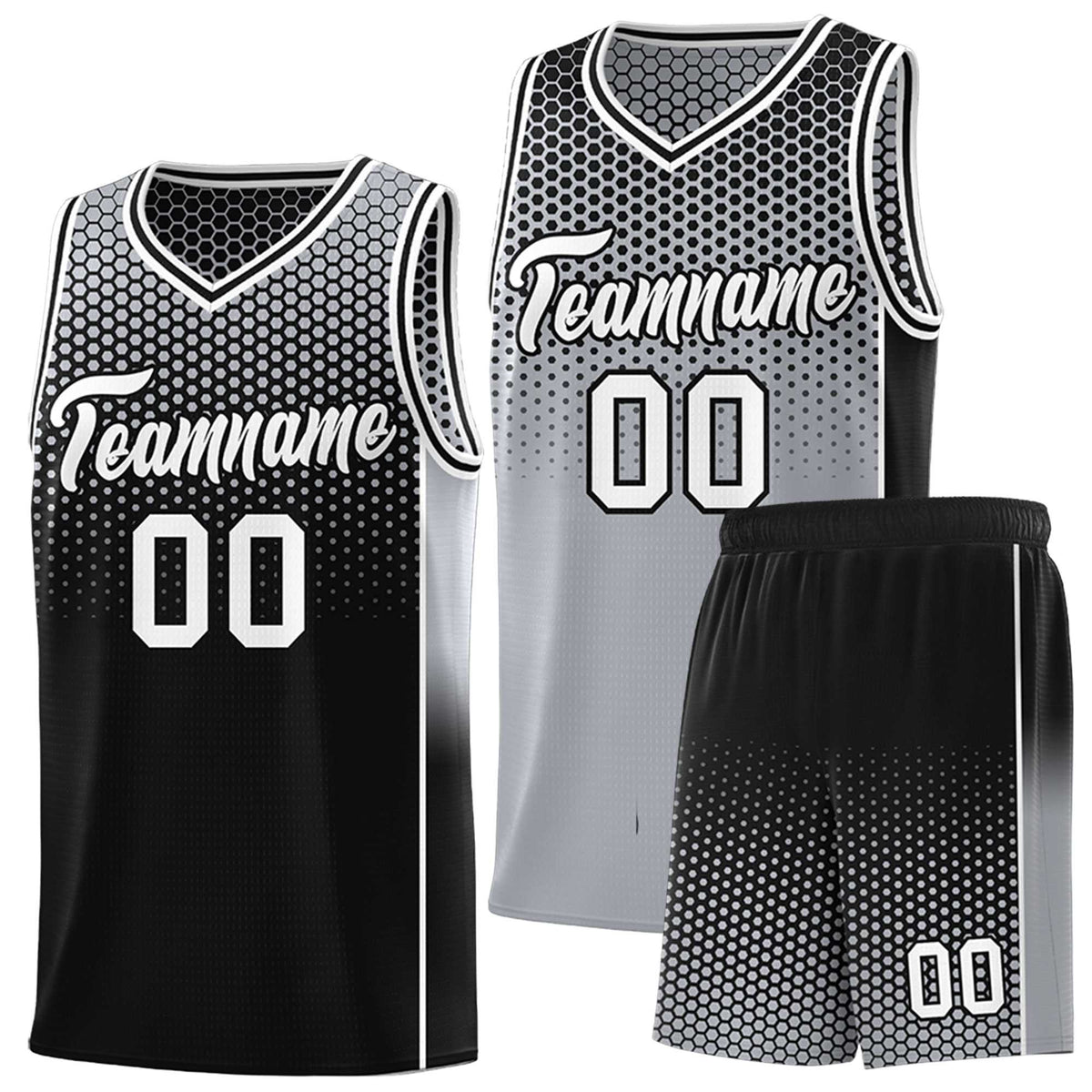 Custom Gray Black Reversible Side Gradient Sports Uniform Dot Pattern Basketball Jersey Kits