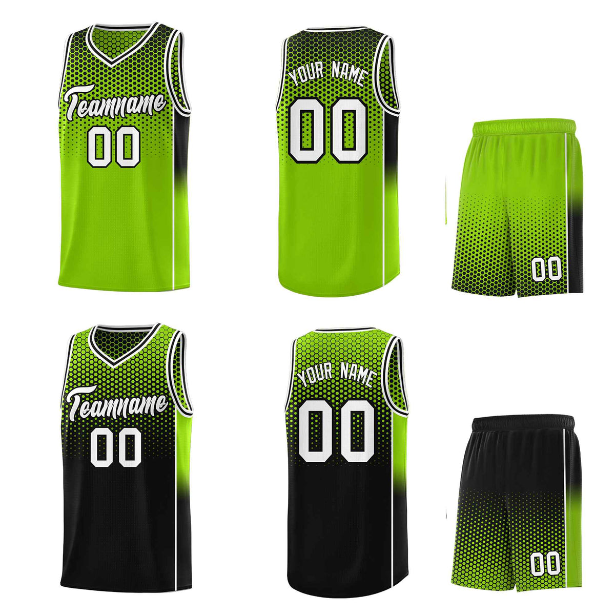 Custom Neon Green Black Reversible Side Gradient Sports Uniform Dot Pattern Basketball Jersey Kits