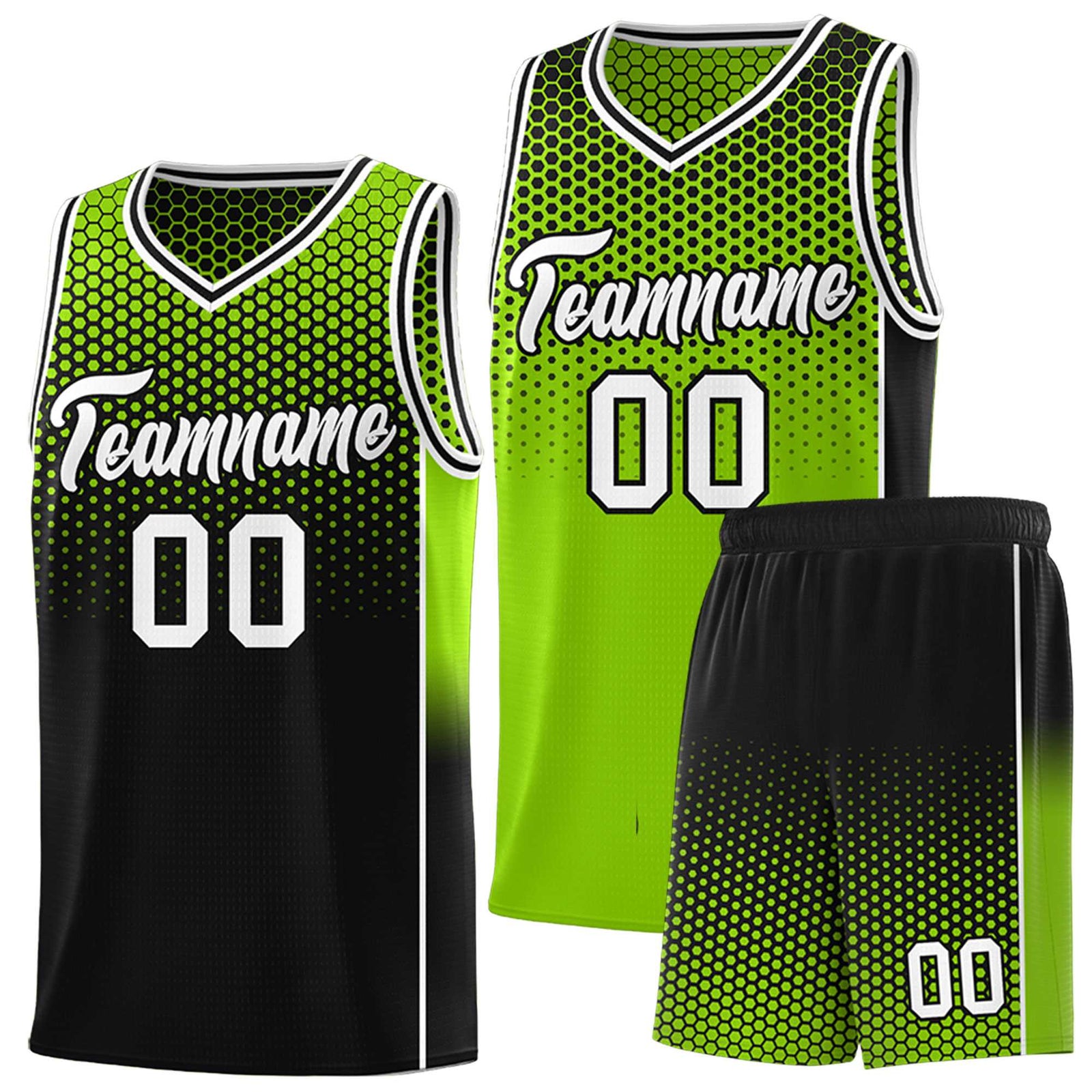 Custom Neon Green Black Reversible Side Gradient Sports Uniform Dot Pattern Basketball Jersey Kits