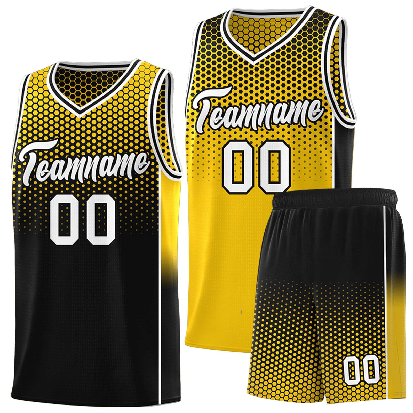Custom Gold Black Reversible Side Gradient Sports Uniform Dot Pattern Basketball Jersey Kits