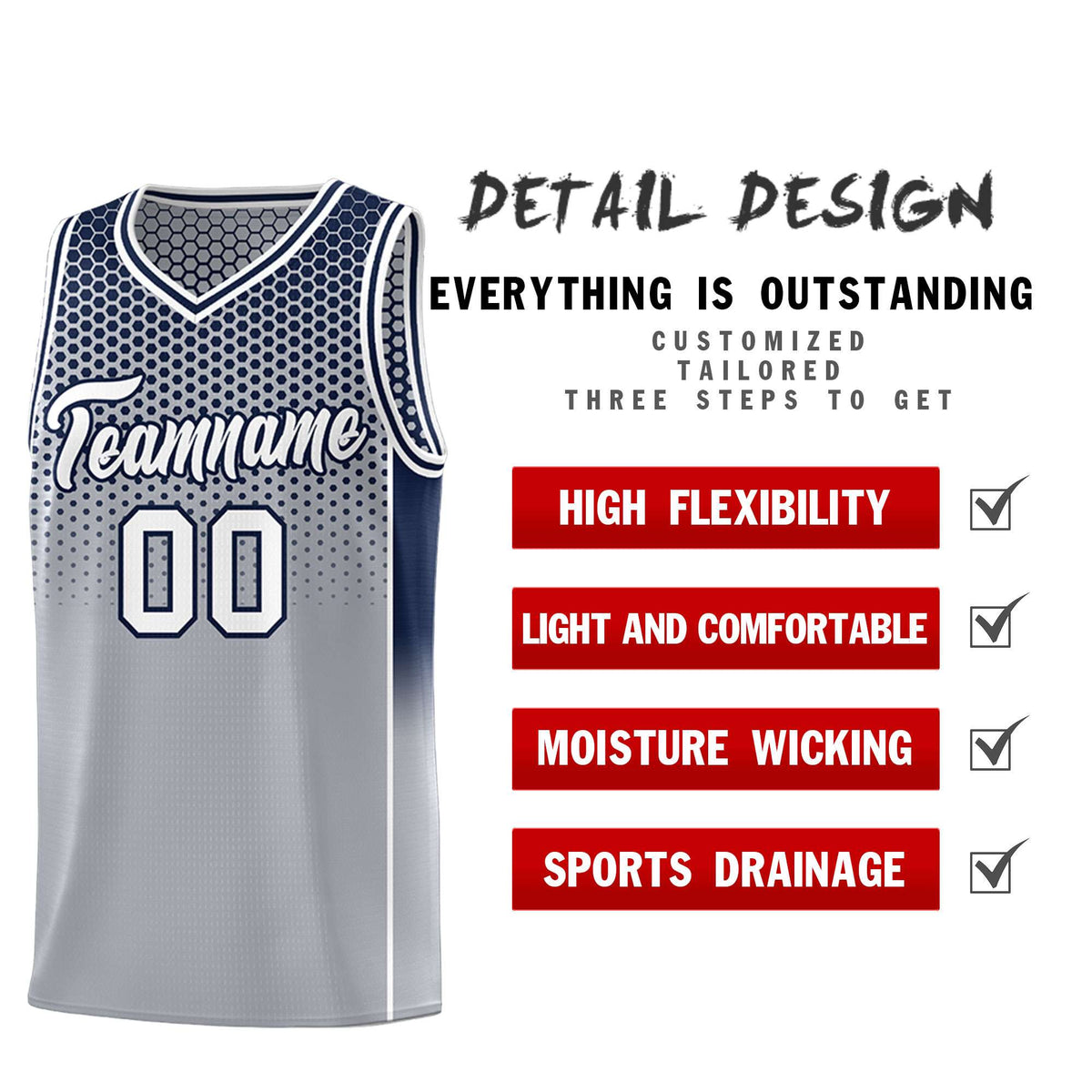 Custom Gray Navy Reversible Side Gradient Sports Uniform Dot Pattern Basketball Jersey Kits