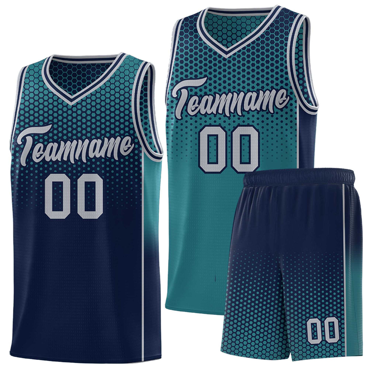 Custom Aqua Navy Reversible Side Gradient Sports Uniform Dot Pattern Basketball Jersey Kits