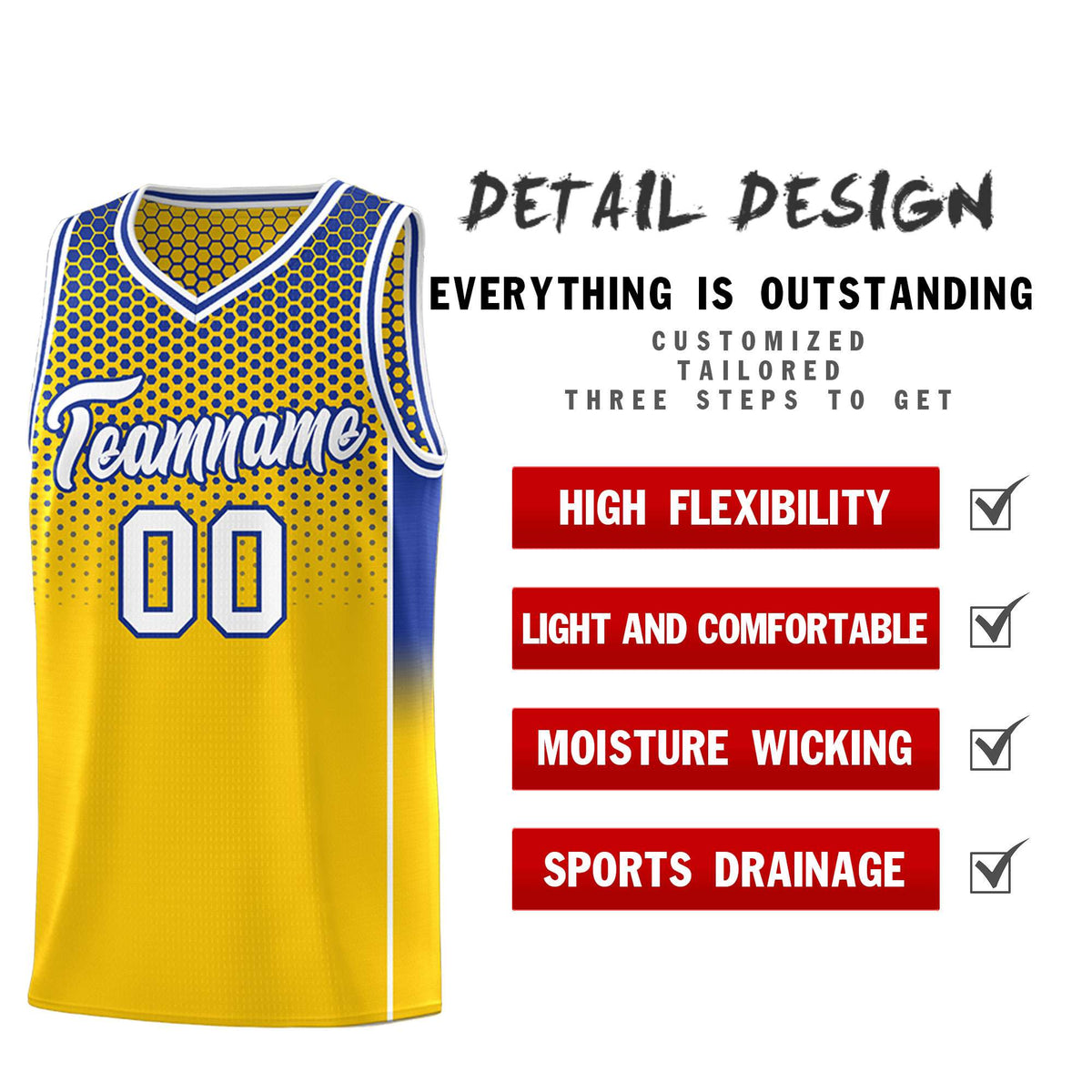 Custom Gold Royal Reversible Side Gradient Sports Uniform Dot Pattern Basketball Jersey Kits