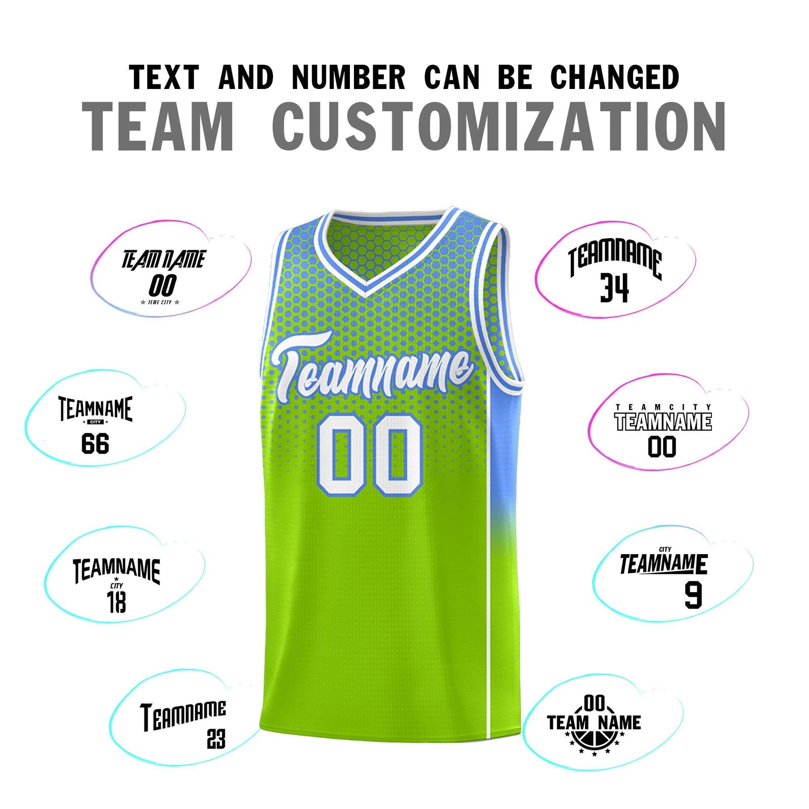 Custom Neon Green Light Blue Reversible Side Gradient Sports Uniform Dot Pattern Basketball Jersey Kits
