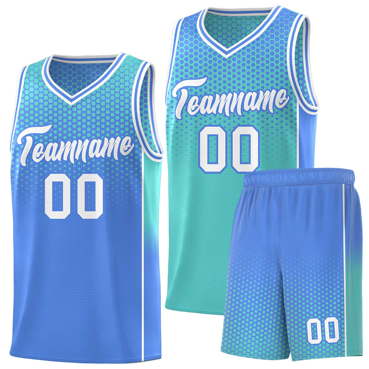Custom Bright Green Light Blue Reversible Side Gradient Sports Uniform Dot Pattern Basketball Jersey Kits