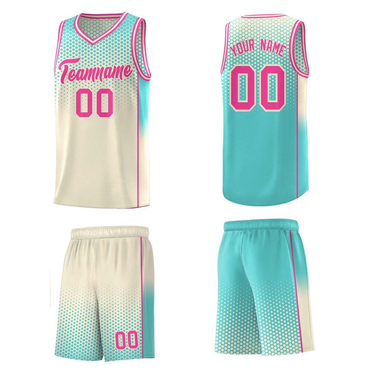 Custom Cream Bright Green Reversible Side Gradient Sports Uniform Dot Pattern Basketball Jersey Kits