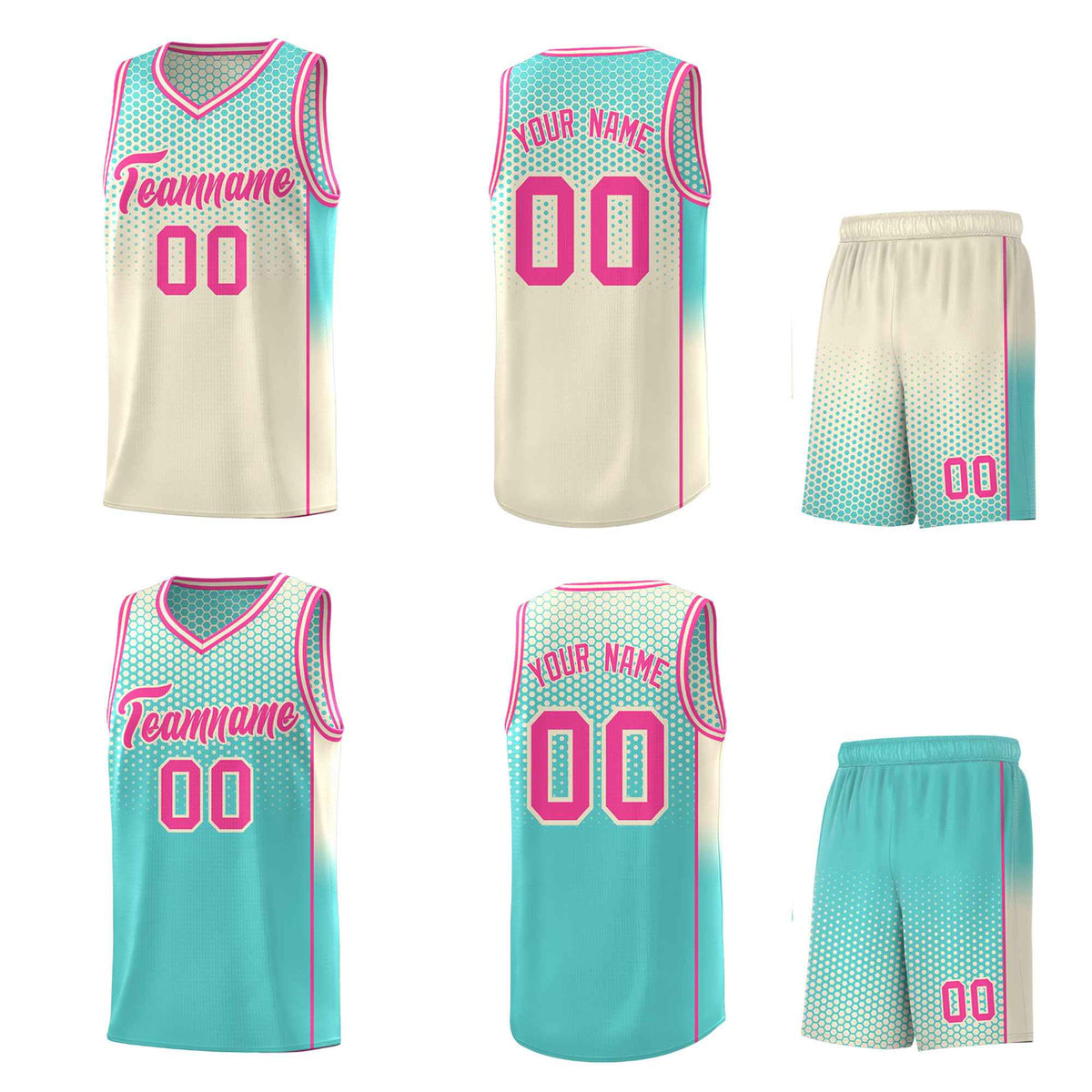 Custom Cream Bright Green Reversible Side Gradient Sports Uniform Dot Pattern Basketball Jersey Kits