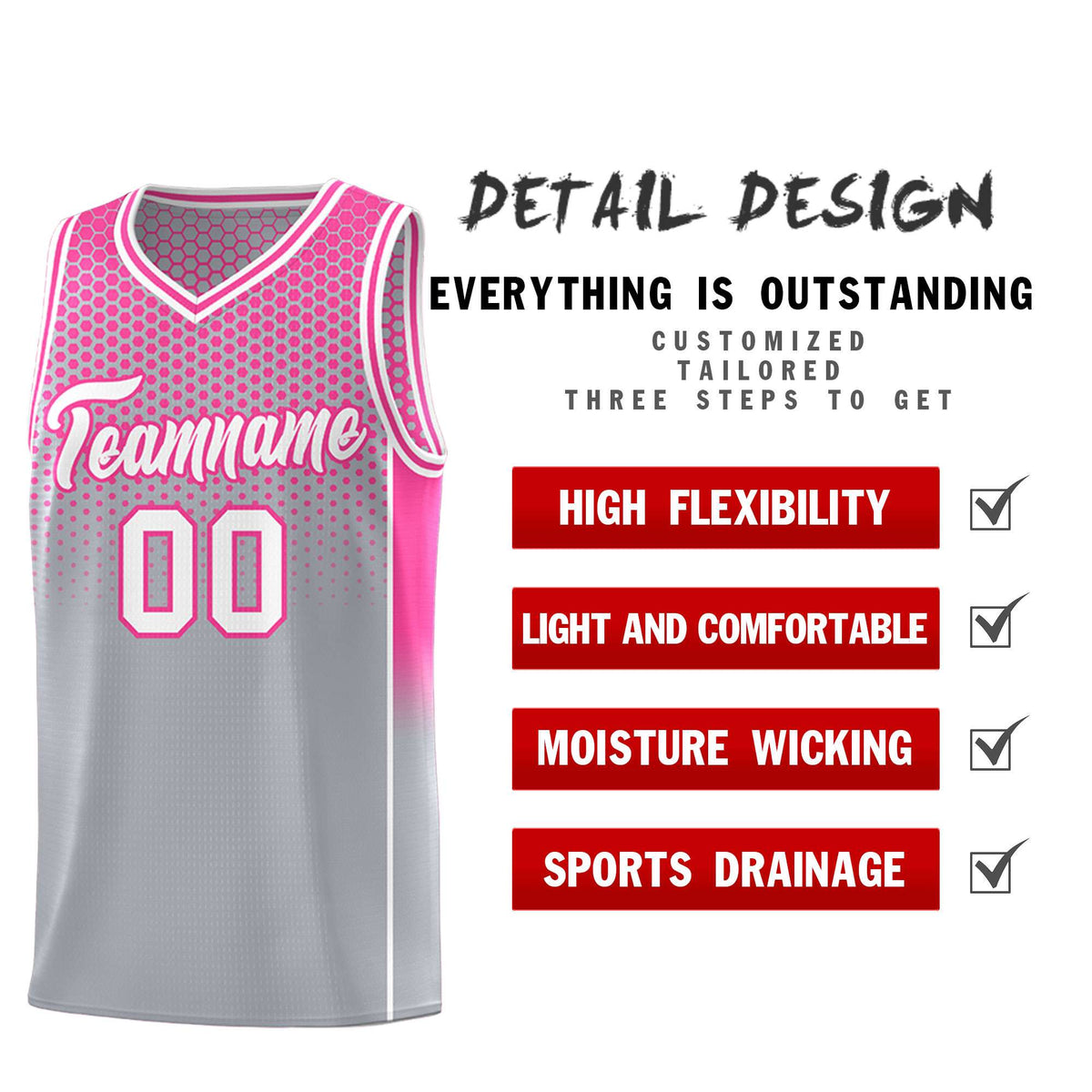 Custom Gray Pink Reversible Side Gradient Sports Uniform Dot Pattern Basketball Jersey Kits