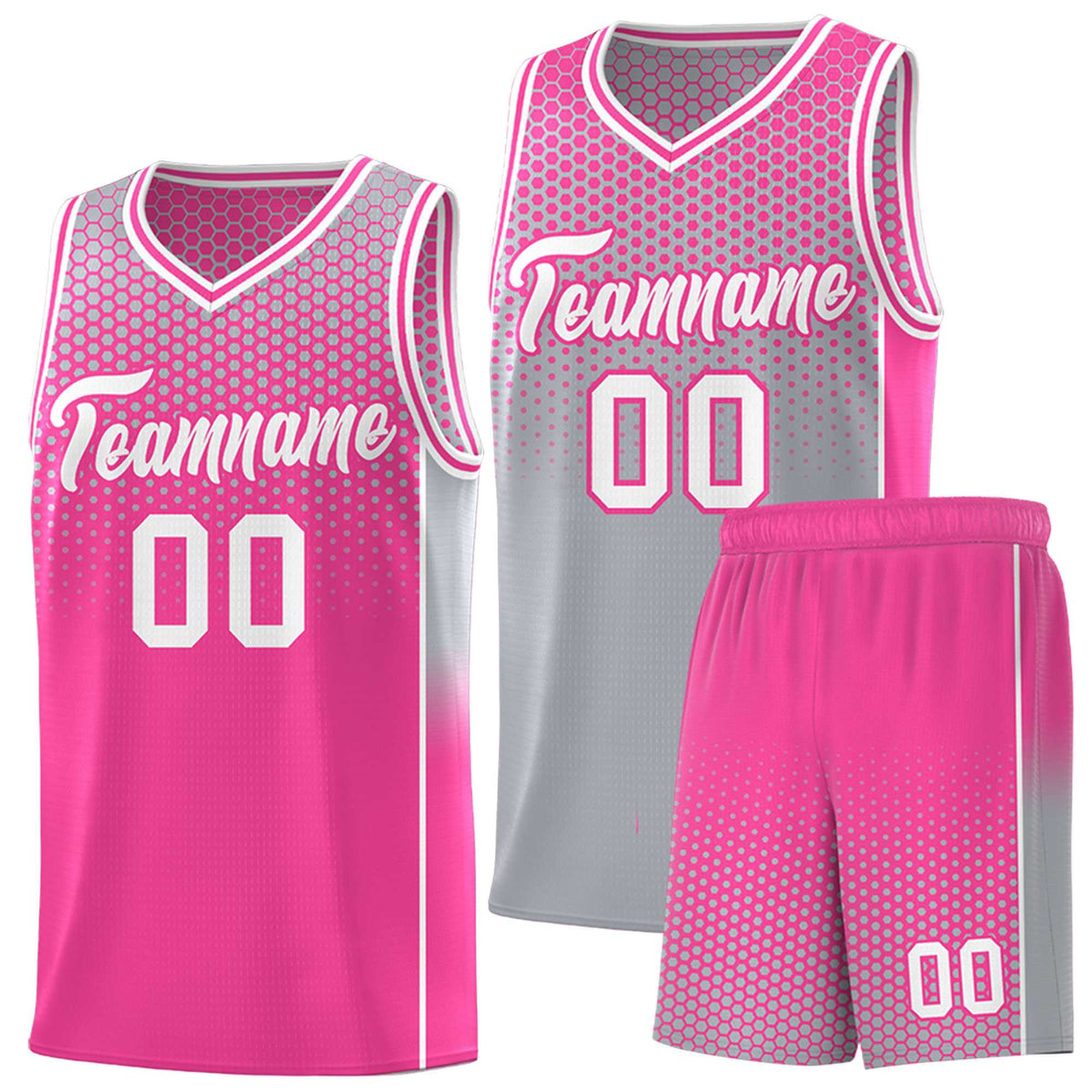 Custom Gray Pink Reversible Side Gradient Sports Uniform Dot Pattern Basketball Jersey Kits