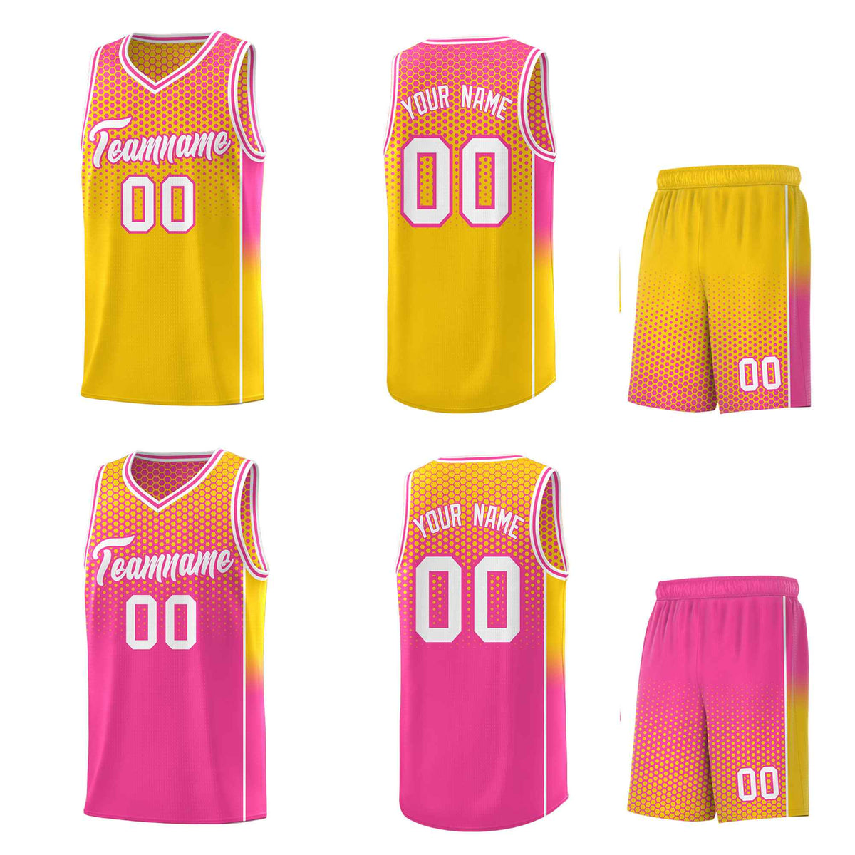 Custom Gold Pink Reversible Side Gradient Sports Uniform Dot Pattern Basketball Jersey Kits