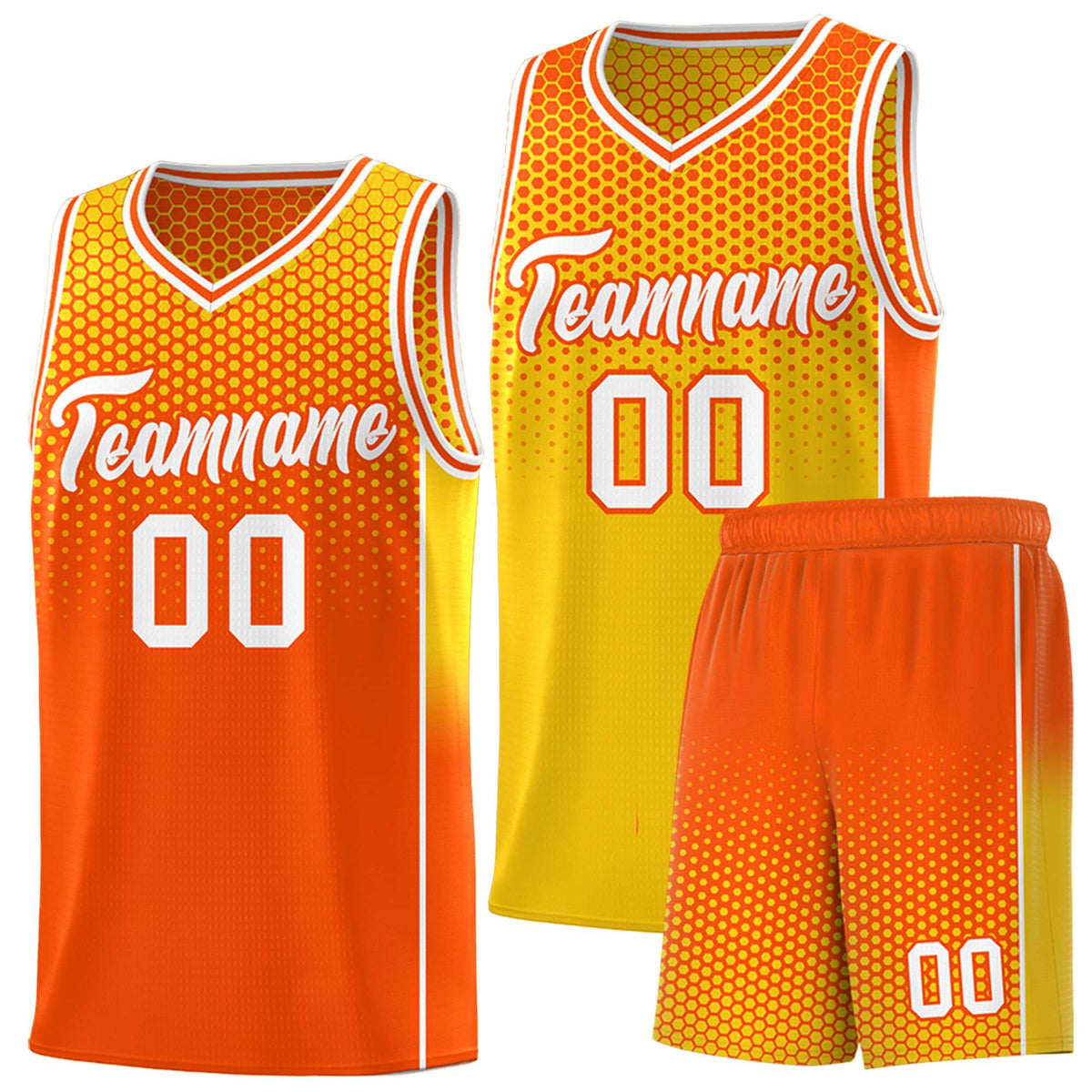 Custom Gold Orange Reversible Side Gradient Sports Uniform Dot Pattern Basketball Jersey Kits