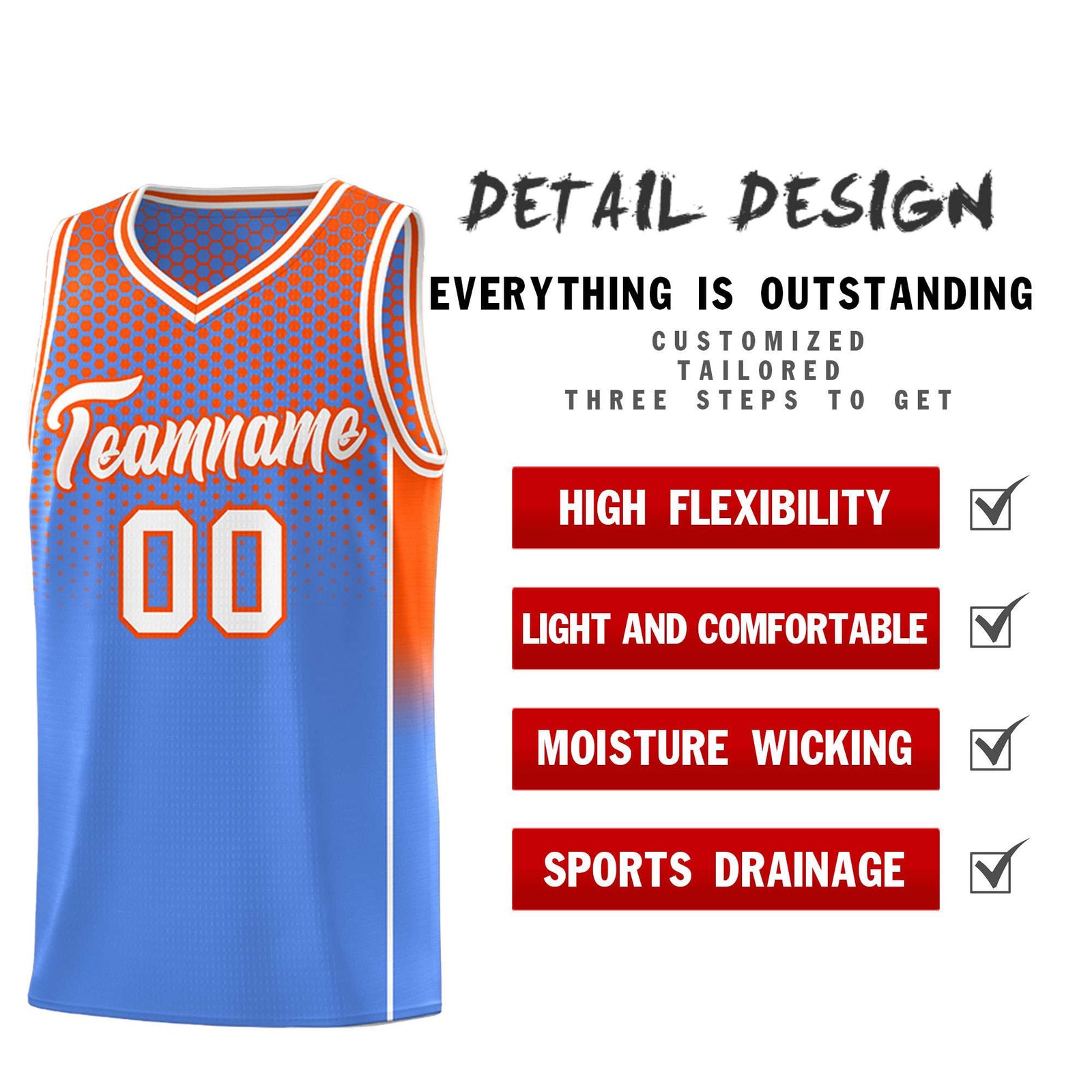 Custom Light Blue Orange Reversible Side Gradient Sports Uniform Dot Pattern Basketball Jersey Kits