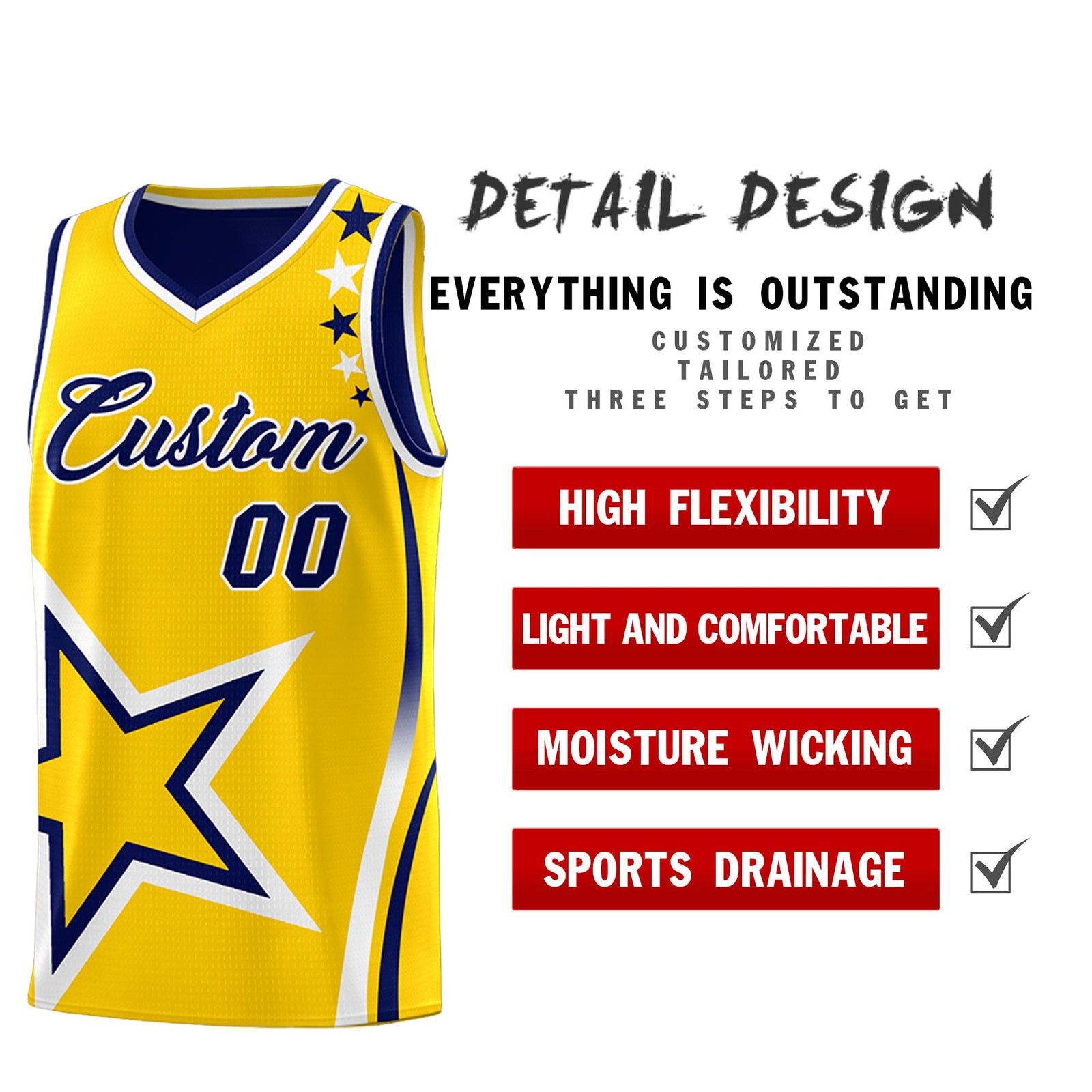 Custom Navy Gold White Star Series Reversible Sets Basketball Jersey| KXKSHOP