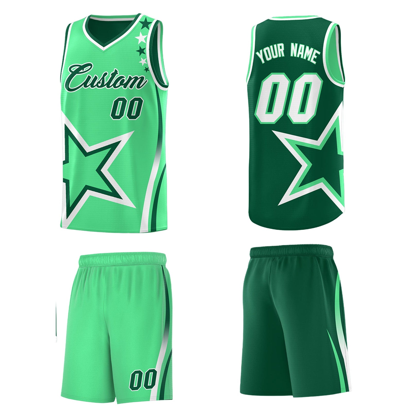 Custom Kelly Green Green White Star Series Reversible Sets Basketball Jersey| KXKSHOP