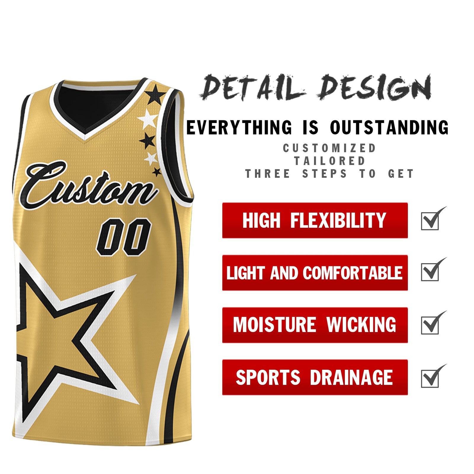Custom Black Old Gold White Star Series Reversible Sets Basketball Jersey| KXKSHOP