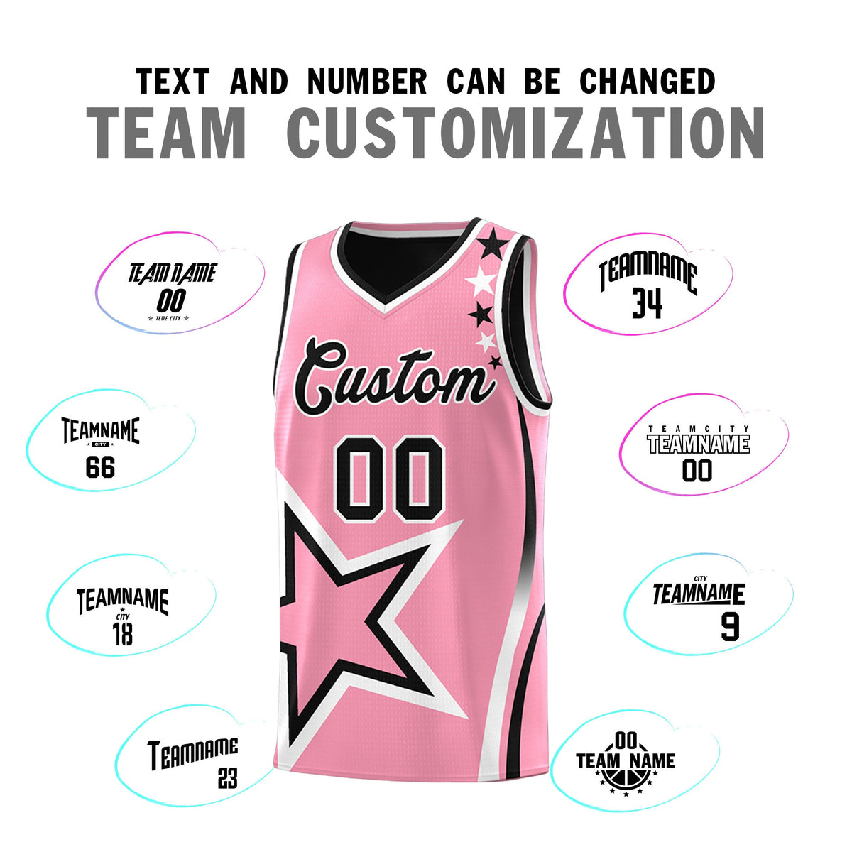 Custom Black Light Pink White Star Series Reversible Sets Basketball Jersey| KXKSHOP