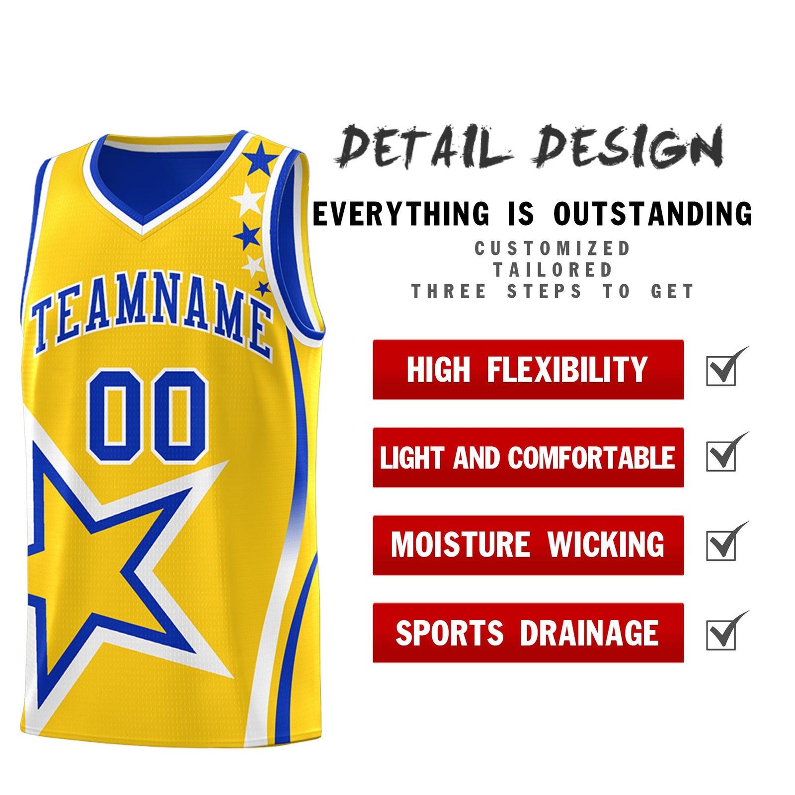 Custom Royal Blue Gold White Star Series Reversible Sets Basketball Jersey| KXKSHOP