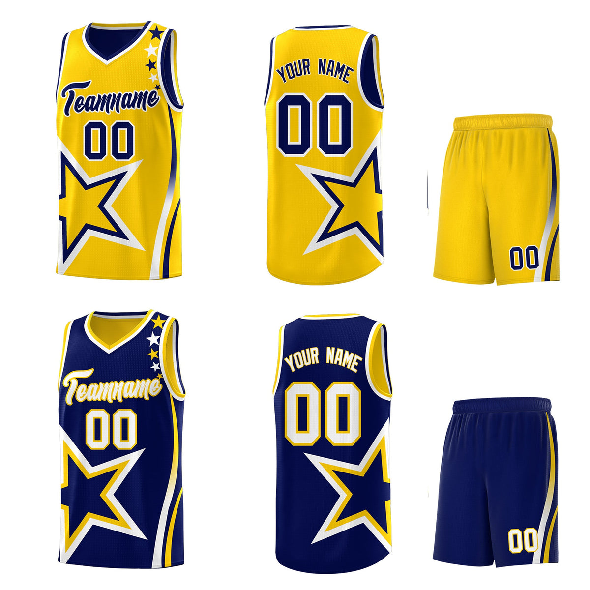 Custom Navy Gold White Star Series Reversible Sets Basketball Jersey| KXKSHOP