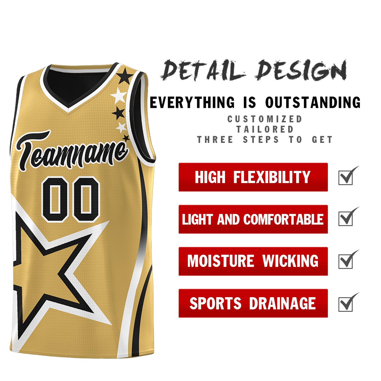 Custom Black Old Gold White Star Series Reversible Sets Basketball Jersey| KXKSHOP